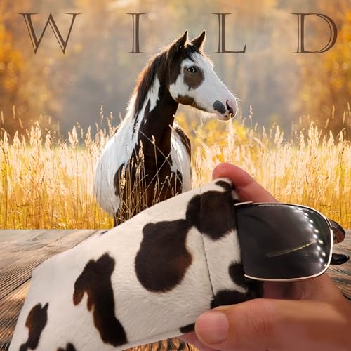 Soft Sunglasses case | Large Glasses Case Holder - Eyeglass Pouch Squeeze Top | Glasses pouch Lightweight Extra Layers - color: Pony Animal Print