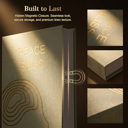 Decorative Linen Book Box Set of 3, Hidden Storage | 3-piece linen book boxes with magnetic closure for organizing keepsakes, photos, jewelry and small items.