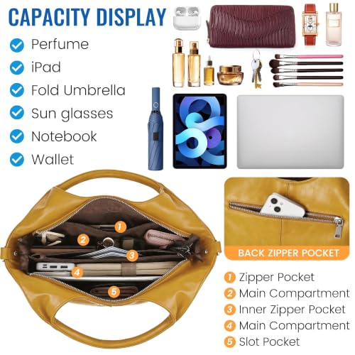 KOGTLA Medium Vegan Leather Purses for Women with Detachable Satchel Strap, Ladies Handbags, Tote Hobo Bags with Two-Handle - color: Yellow