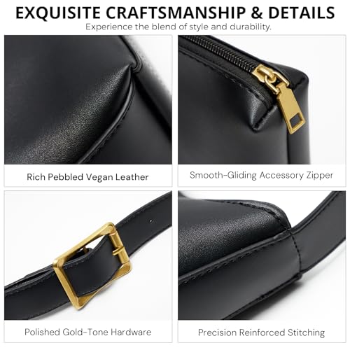 Bucket Bags for Women Medium Vegan Leather Tote with Adjustable Strap Small Pouch Designer Handbags Travel Work Purse - color: Black