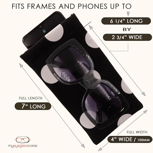 Soft Sunglasses case | Large Glasses Case Holder - Eyeglass Pouch Squeeze Top | Glasses pouch Lightweight Extra Layers - color: Polka Black/White