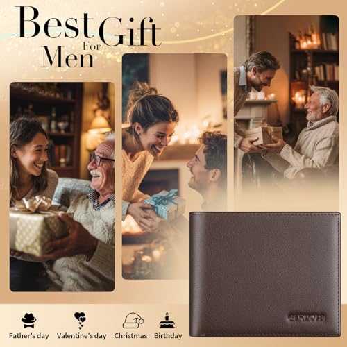 Leather Wallets for Men, Genuine Leather Mens Wallets Bifold Rfid Blocking with 2 ID Windows Bifold Top Flip, Extra Capacity Travel Wallet (Coffee) - color: Coffee