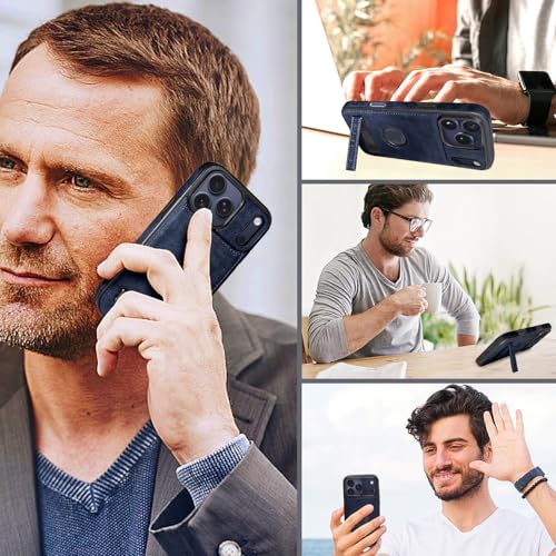 Leather Case for iPhone 17 Pro Case, Protective Slim with Kickstand Shockproof Phone Cases, Built-in Invisible Stand Compatible with iPhone 17 Pro 6.3'' (Blue) - color: Blue, size: Iphone 17 pro