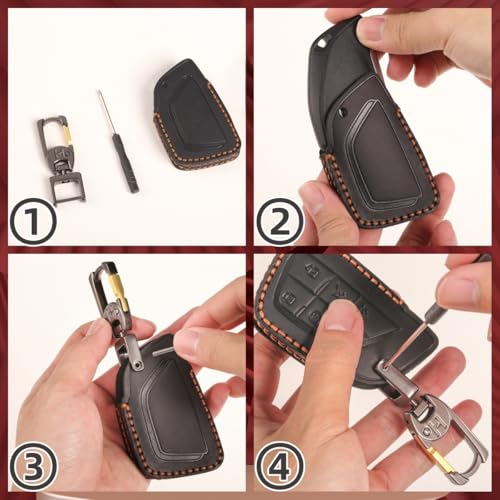 Leather Key Fob Cover for 2022 2023 2024 2025 Chevy Silverado 1500 GMC Sierra 1500,2024 2025 Silverado Sierra 2500HD 3500HD,Black
