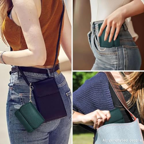 Women Small Wallet RFID Blocking Slim Wallet with Coin Pocket Tri-Fold Credit Card Holder with ID Window and Keychain (Dark Green) - color: Dark Green