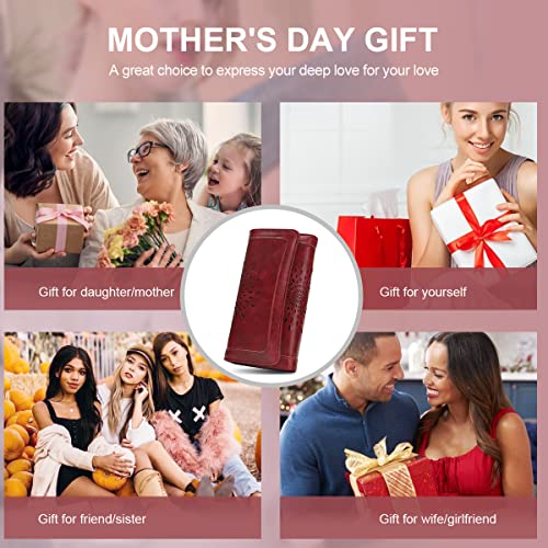 APHISON Womens Wallets RFID Blocking Leather Clutch Long Wallet for Women Card Holder Phone Organizer Ladies Travel Purse Hollow Out Sunflower Design Gift - color: red