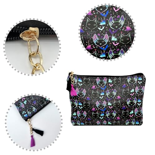 Cute Small Cosmetic Bag Mini Makeup Bag for Women and Girls,PU Leather Small Travel Toiletry Bag Accessories Organizer with Zipper Tassel (Cat) - color: Cat
