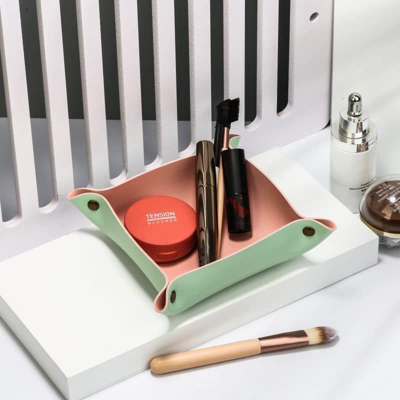 Leather Jewelry Valet Tray, Stylish Folding Travel Organizer Tray for Women and Man, Leather Wallet Tray, Jewelry Tray, Key Tray for Entryway Table and Dresser Nightstand Tray 2 Pcs