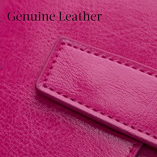 Bveyzi Small Leather Wallet for Women, RFID Bifold with ID Window | Holds 11 cards, a pull-out ID sleeve, zippered coin pocket & bill slot — fits crossbody bags and keeps everything organized - color: Hot Pink