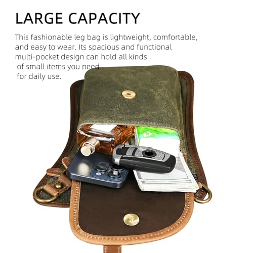 Canvas + Leather Motorcycle Travel Fanny Waist Pack Drop Thigh Leg Bag Pouch For Men Women FB2141 - color: 2141-The Army Green