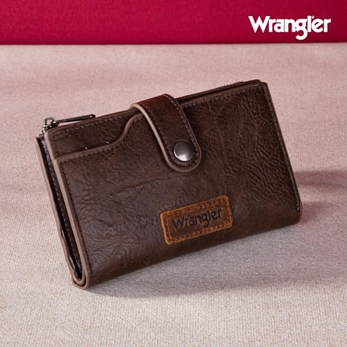 Wrangler Wallet for Women Bifold Card Holder with Zipper and ID Window - color: A-Coffee