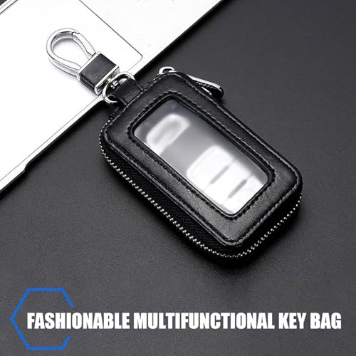 Universal Leather Key Fob Cover - Vintage Style Holder with Mirror and Zipper for Car Remotes