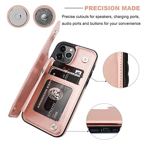 ONETOP for iPhone 12 & iPhone 12 Pro Wallet Case with Card Holder,Rosegold | Kickstand,ID/Cash Holder,Case Wallet with Card Slots,Double Magnetic Clasp,Durable PU Leather Shockproof Cover for Women Men - color: Rose Gold