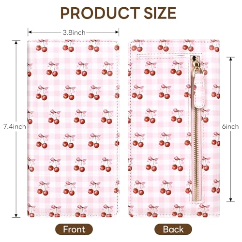 Womens Wallet, Extra Slim RFID Wallets, Cherries | Leather Bifold Clutch Billfold Purse, with 11 Card Slots & ID Window, Cute Credit Card Holder Purse for Ladies Girls - color: Cherries