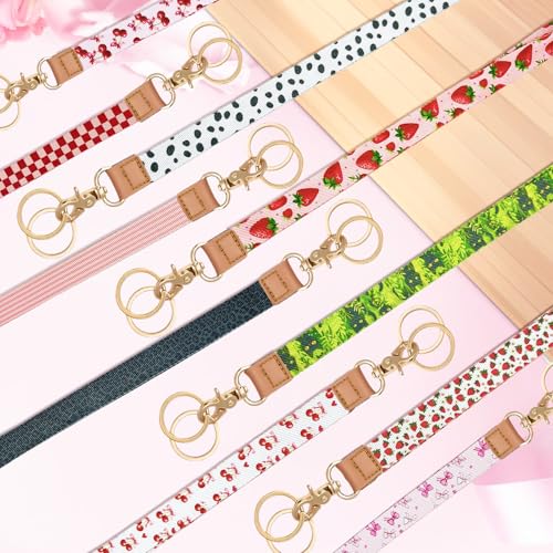 Badge Lanyard for Keys,Long Neck Strap with Metal Hook for ID Badges,Cute Keychain Lanyard for Women Men - color: Cute Strawberry Flower