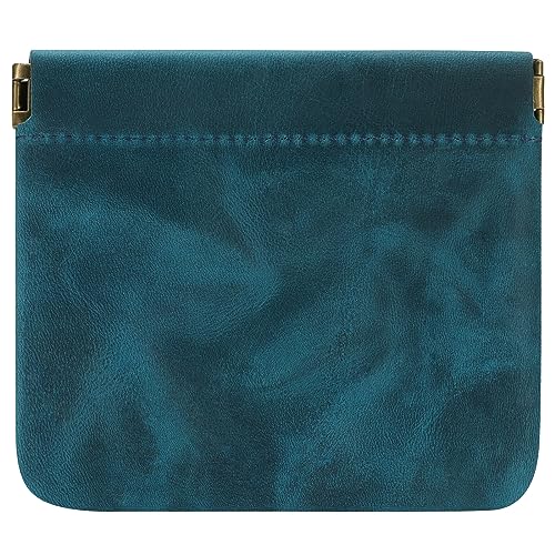 Jack&Chris Mini Coin Purse, Genuine Leather Small Coin Wallet, Leather Squeeze Coin Purse Pouch Change Holder For Men & Women, JC309 - color: Blue