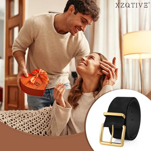 XZQTIVE Women Wide Chunky Belt for Dresses Fashion Thick Suede Belt with Gold Buckle - color: Black, size: Fit Waist Size 38"-42"