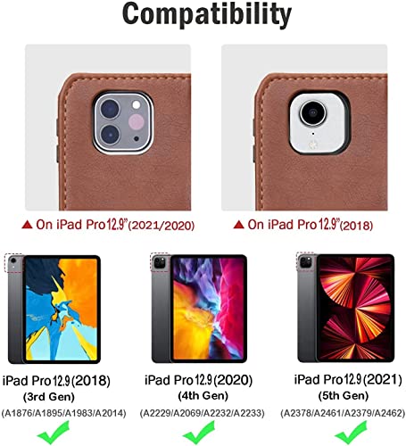 JH PU Leather Case for iPad Pro 12.9 2022 / iPad Air 13 2026 Brown | PU leather Case with pencil holder, card slots, wallet pocket, adjustable detachable shoulder and hand strap Brown - color: Brown