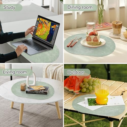 Faux Leather Placemats Set of 4 with Matching Coasters, Heat Resistant PU Oval Placemats, Waterproof Wipeable Washable Place Mats, Non-Slip Table Placemats for Dining Table Kitchen Patio - color: Green-white, size: Set of 4