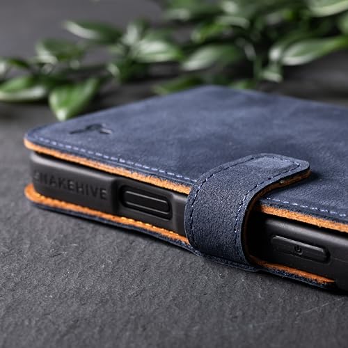 Snakehive Leather Wallet for iPhone 16 - Real Leather Wallet Phone Case - Genuine Leather with Viewing Stand and 3 Card Holder - Flip Folio Cover with Card Slot (Navy) - color: Navy, size: iPhone 16