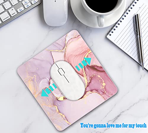 Premium Square Waterproof Mouse Pad - Non-Slip Rubber Base, 9x9 inches (Pink Marble) - color: Pink marble
