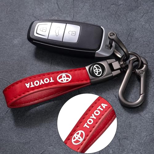 Leather Car Keychain Key Ring for Men and Woean, Key Fob Car Accessories Family Present(red) - color: Red-a04