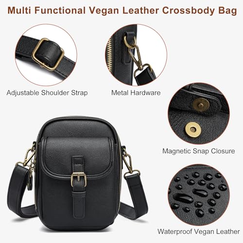 UBORSE Small Crossbody Bags for Women, Vegan Leather Crossbody Purse | Bulit-in Wallet, Anti-theft Zipper, Small Messenger Shoulder Bags for Travel, Everday Use, Gift - color: Black S