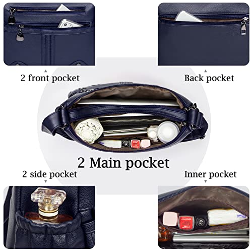 Women Soft PU Leather Shoulder Handbag Multi Pocket Crossbody Bag Ladies Medium Roomy Purses Fashion Tote Top Handle Satchel - color: Blue