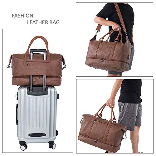 Weekender Overnight Bag Carry On Bag Travel Bag with Shoe Pouch - color: Brown