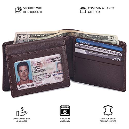Wallet for Men Slim RFID Blocking Leather Bifold Minimalist 2 ID Windows Gift Box Carteras Para Hombres (NAPA, CHOCOLATE) - color: CHOCOLATE NAPA