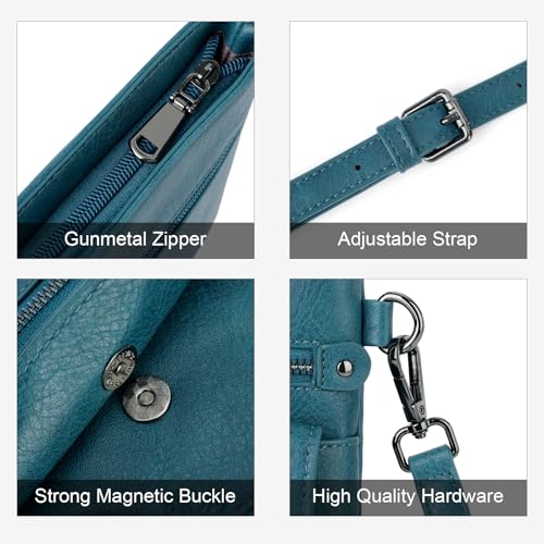 Small Crossbody Purse for Women, Vegan Leather Multi Pocket Bag | Small Crossbody Bags for Women with Embossed Design, Adjustable Strap, Lightweight Travel Shoulder Bag for Daily Use and Gift - color: Peacock-blue