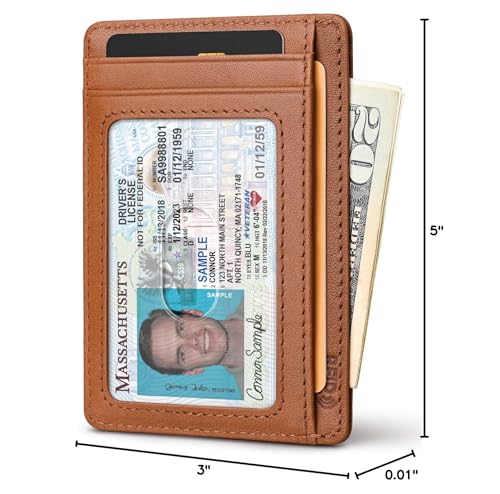 Buffway Slim Wallet for Men Women Minimalist Small Leather Front Pocket Wallets with RFID Blocking and Gifts Box - Bassa Brown - color: Bassa Brown