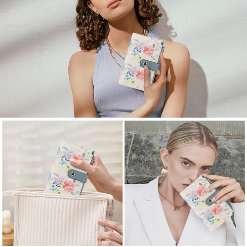 yiijay Womens Wallet RFID Blocking Vegan Leather Trifold Clutch Credit Card Holder Ladies Travel Wallet Purse with Pen Holder - color: 2Flora White