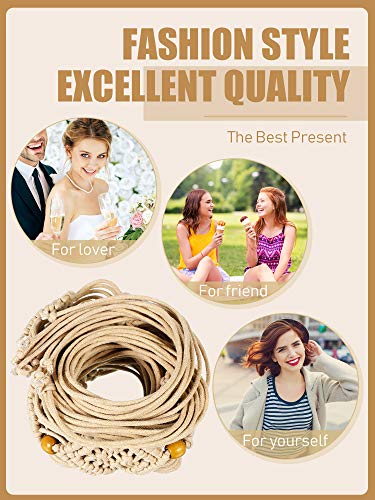 Boho Belt for Women Braided Woven Belts Bohemian Long Tassel Rope Waist Renaissance Rope for Summer Dress - color: Khaki