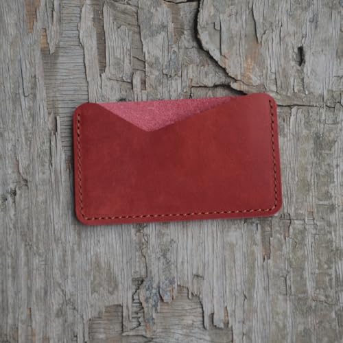 Handmade Leather Business Card Case Holder for Men & Women Minimalist Leather Wallet Card Holder Distressed Gifts (Red) - color: Red