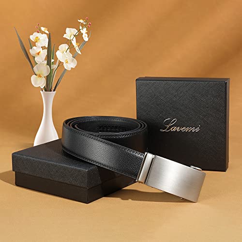 Men's Real Leather Ratchet Dress Casual Belt, Cut to Exact Fit,Elegant Gift Box - color: Black Style12, size: Adjustable from 20" to 44" Waist