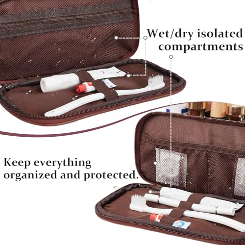 Travel Toiletry Bag For Mens PU Leather Engraved Initials (Dark Brown G) | Personalized Gifts For Father Husband Groomsmen Birthday Waterproof Dopp Kit Bag Beach Travel Essentials Bathroom Organizer - color: Dark Brown, style: G