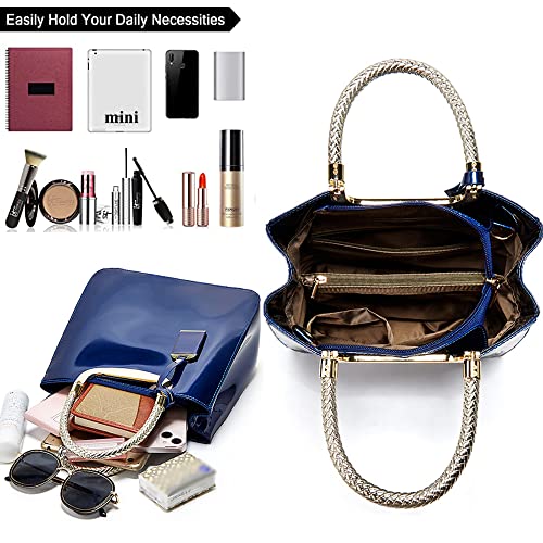 Glossy Patent Leather Tote Handbag for Women Top Handle Shoulder Purse - color: White