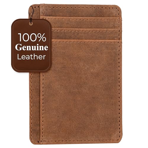 Leather Slim Minimalist RFID Blocking Front Pocket Wallet, Dark Cognac - color: Dark Cognac