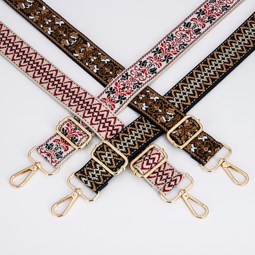Purse Straps Replacement Crossbody Wide Bag Strap for Purses Adjustable Shoulder Straps for Women Handbags - color: Black and Brown Flowers