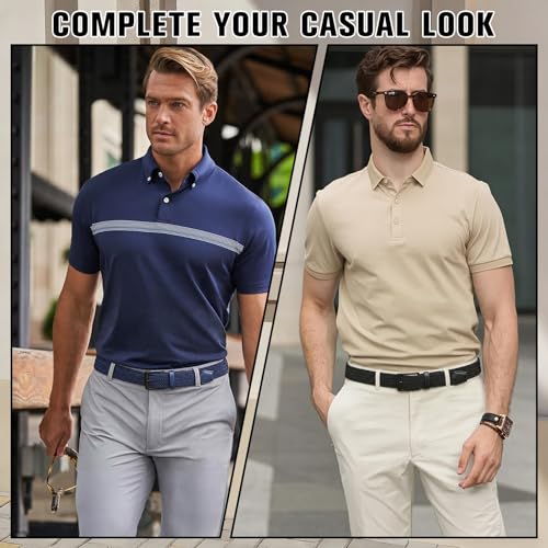 2 Pack Stretch Braided Elastic Belt for Men 1 3/8" Woven Golf Belt | No Holes Adjustable to Fit, Black Zin Alloy Buckle, Handmade Braided, Enough Elastic, Heavy Duty, Casual, Everyday Dress - color: 2 Pack – Navy Blue & Black, size: Fit Waist 40"-46"