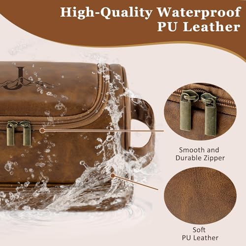 Personalized Gifts PU Leather Travel Toiletry Shaving Bag for Men - color: Light Brown, style: N