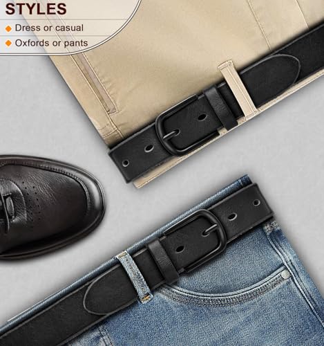 BULLIANT Men Belt Multi Pack,Leather Belt For Gift Men Golf Dress Casual Jean 7Holes 1 3/8" - color: Black4675, size: 42"-44"Waist Adjustable
