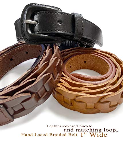 BS251813 - Beltscom Women's Belts Dress Belt Genuine Leather Hand Laced Braided Belt 1" Wide - color: Brown, size: XXL-40