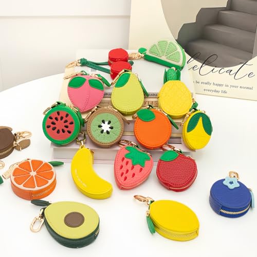 MC Fashion Fruit PU Leather Mini Coin Purse Bag Charm (Lemon) | Smooth secure zipper, fine edge stitching, versatile daily accessory, delicate bag ornament, sweet gift for women & girls - color: Lemon