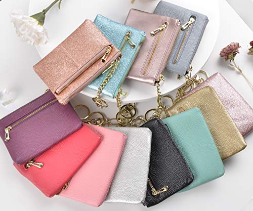 Beurlike Womens RFID Coin Purse Change Wallet Small Leather Card Holder Keychain - color: black