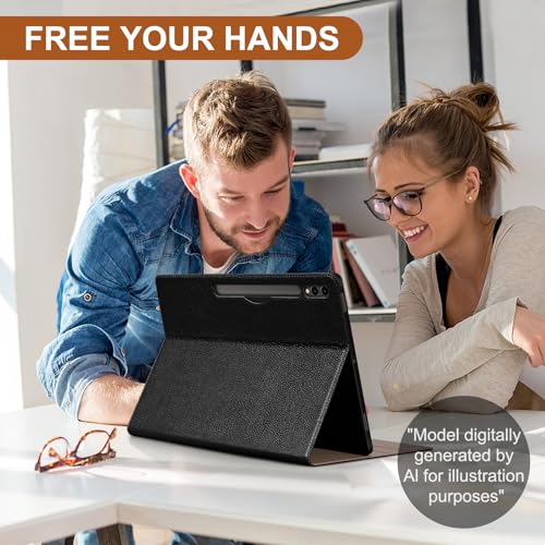 Leather Case for Samsung Galaxy Tab S10/S9/S8 Ultra 14.6", Black | Genuine Leather, Pencil Holder, Adjustable Stand, Auto Wake/Sleep, Slim Protective Cover - color: Black, size: S10 Ultra / s9 Ultra / s8 Ultra 14.6in