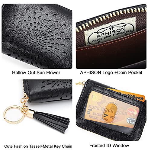 APHISON RFID Credit Card Holder Zipper Card Case Keychain Small Wallet for Women 1927 BLACK - color: 0-BLACK