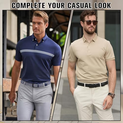 2 Pack Stretch Braided Elastic Belt for Men 1 3/8" Woven Golf Belt | No Holes Adjustable to Fit, Black Zin Alloy Buckle, Handmade Braided, Enough Elastic, Heavy Duty, Casual, Everyday Dress - color: 2 Pack – Blue White & Black, size: Fit Waist 28"-34"