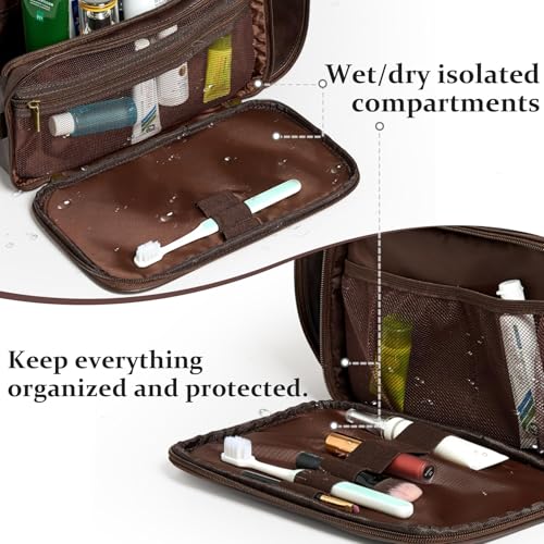 Travel Toiletry Bag For Mens PU Leather Engraved Initials (Dark Brown G) | Waterproof Dopp Kit Bag Beach Travel Essentials Bathroom Organizer, Personalized Gifts For Father Husband Groomsmen Birthday - color: Dark Brown, style: G